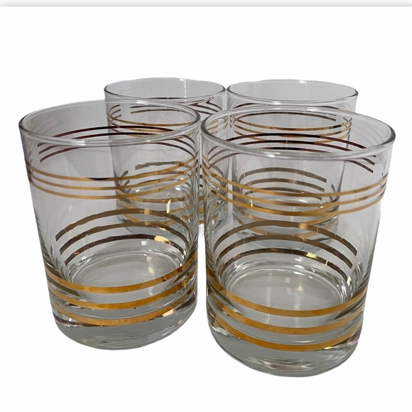 Vintage set of 4 Gold Trim Rocks Whiskey Glasses